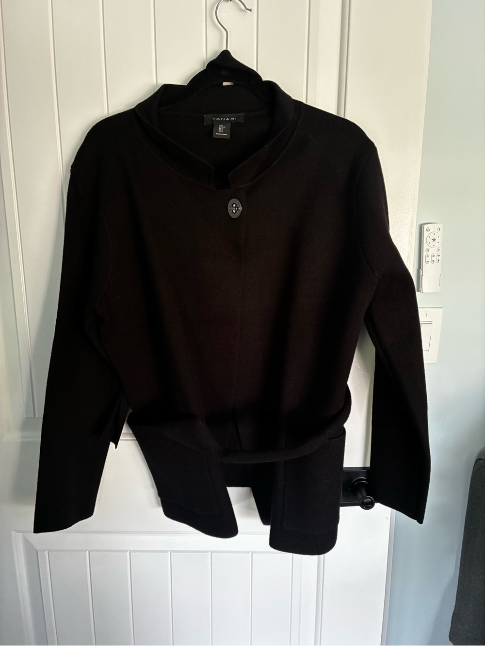 Tahari Black Women’s Button-Front Sweater Jacket with matching Belt